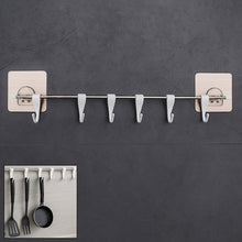Stainless Steel Utensil Hanger Rail Nail Free Wall Mount with 2 Magic Stickers & 6 Plastic Hooks For Kitchen